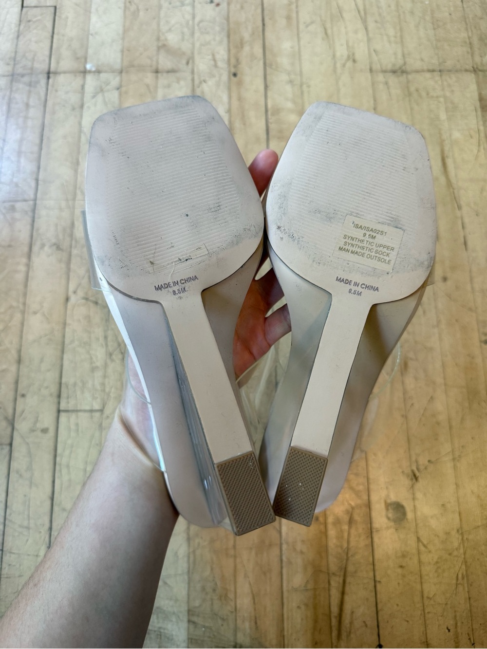 STEVE MADDEN Isa Clear Lucite Wedge Thick Strap Heel Sandals Open Toe Chic 9.5 - Picture 10 of 11